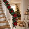 Christmas garland 2.7 m with fir branches, poinsettias & baubles
