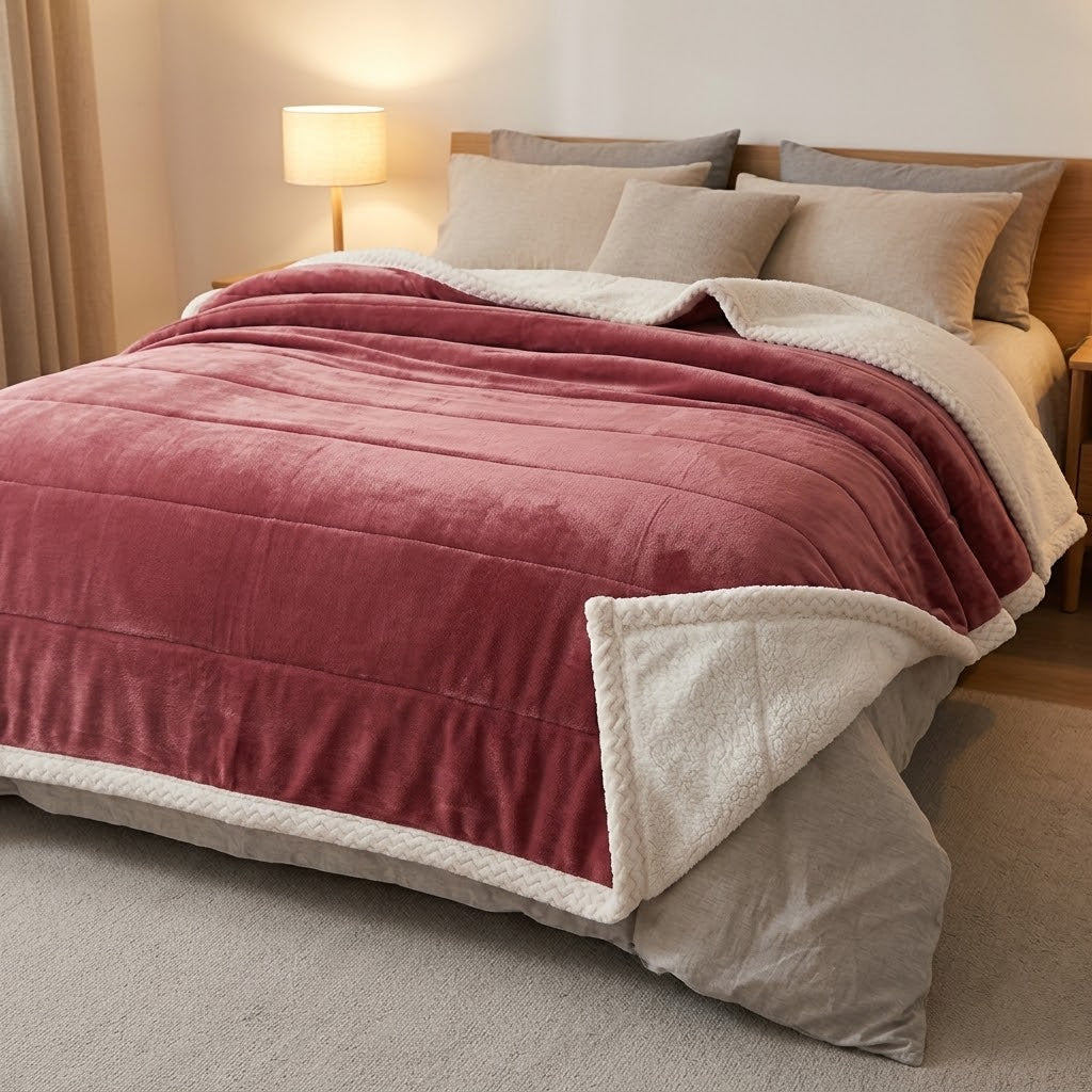 Double-layer cozy blanket - milk fleece with sherpa backing, 120 × 200 to 200 × 230 cm