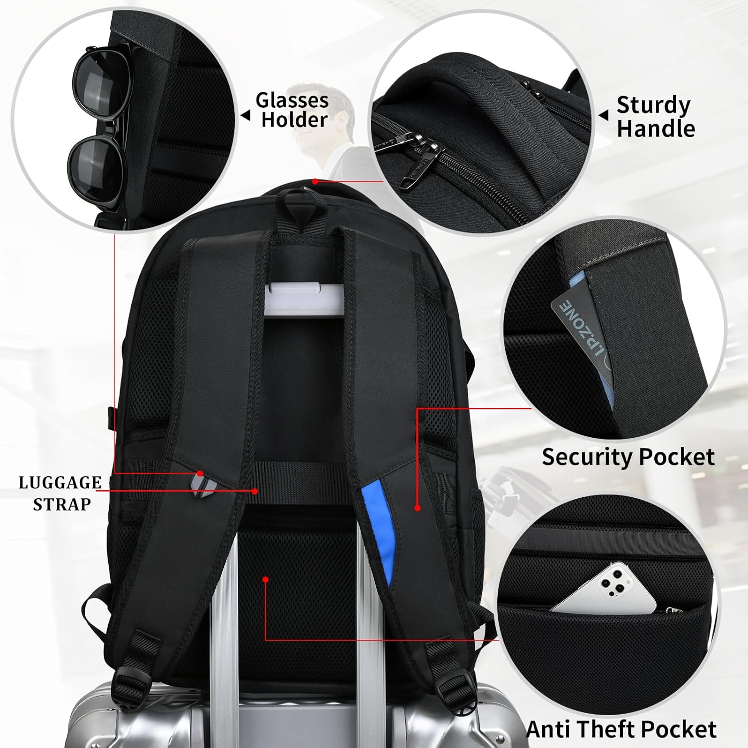 Laptop backpack with USB port and anti-theft protection