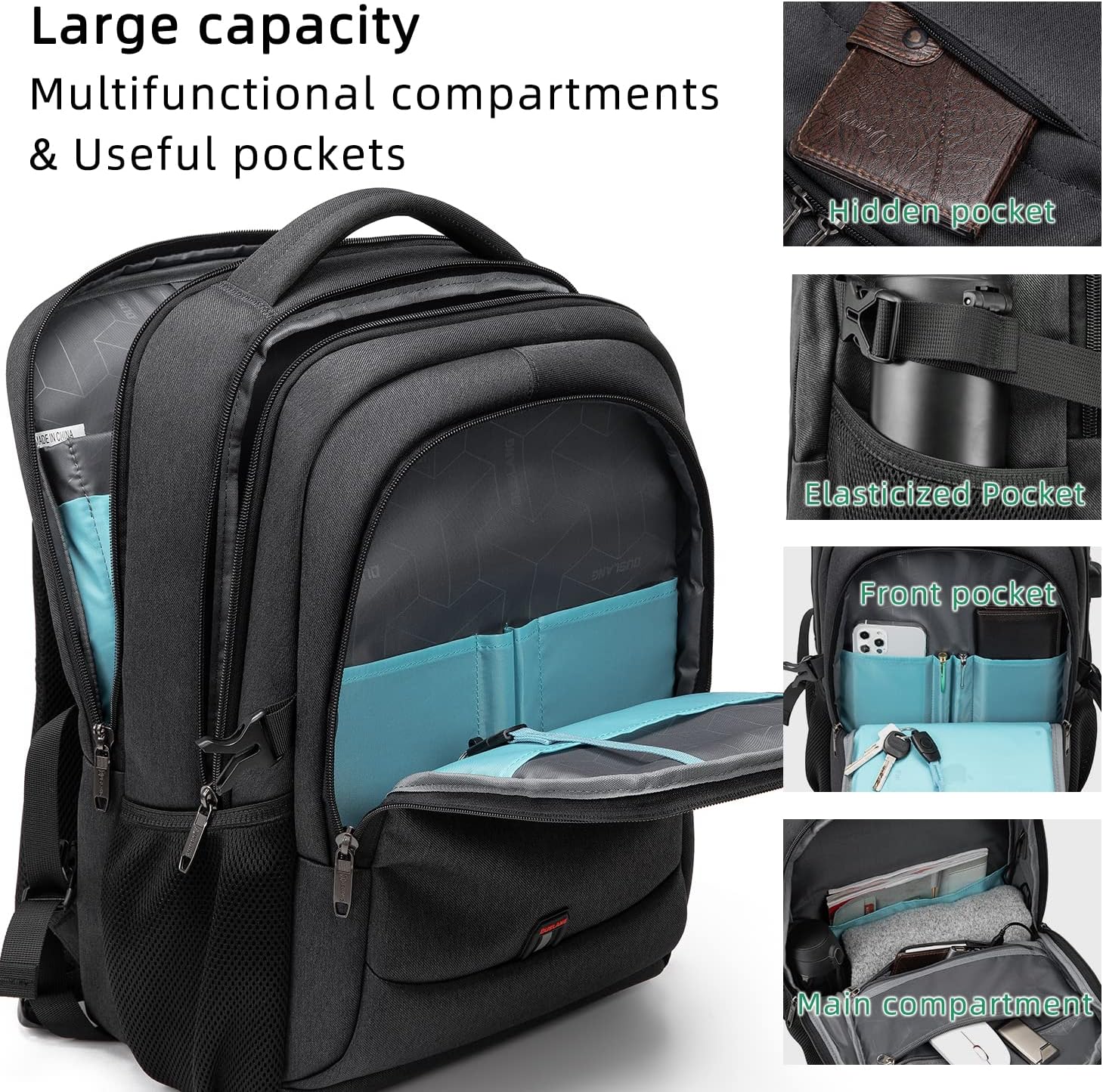 Laptop backpack with USB port and anti-theft protection