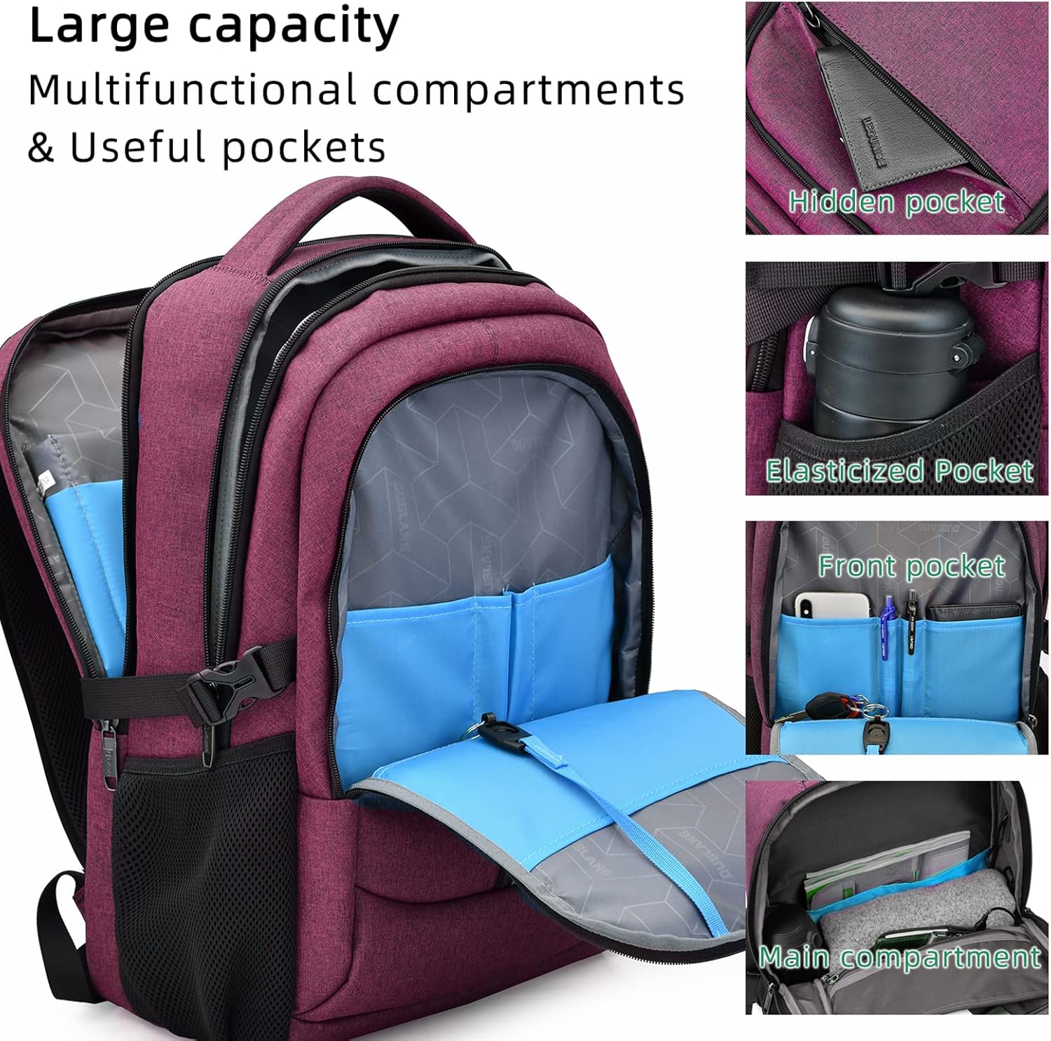 Laptop backpack with USB port and anti-theft protection