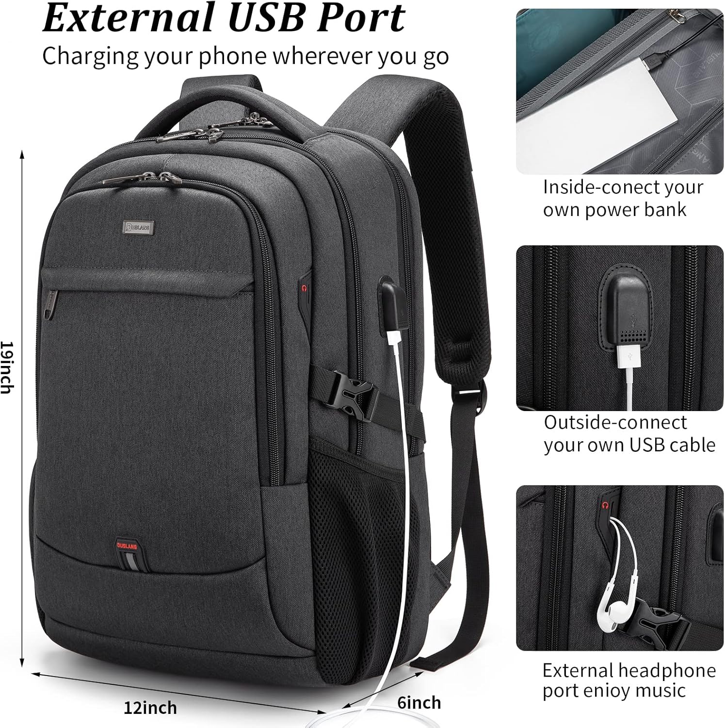 Laptop backpack with USB port and anti-theft protection