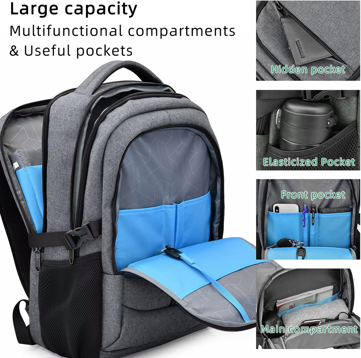 Laptop backpack with USB port and anti-theft protection