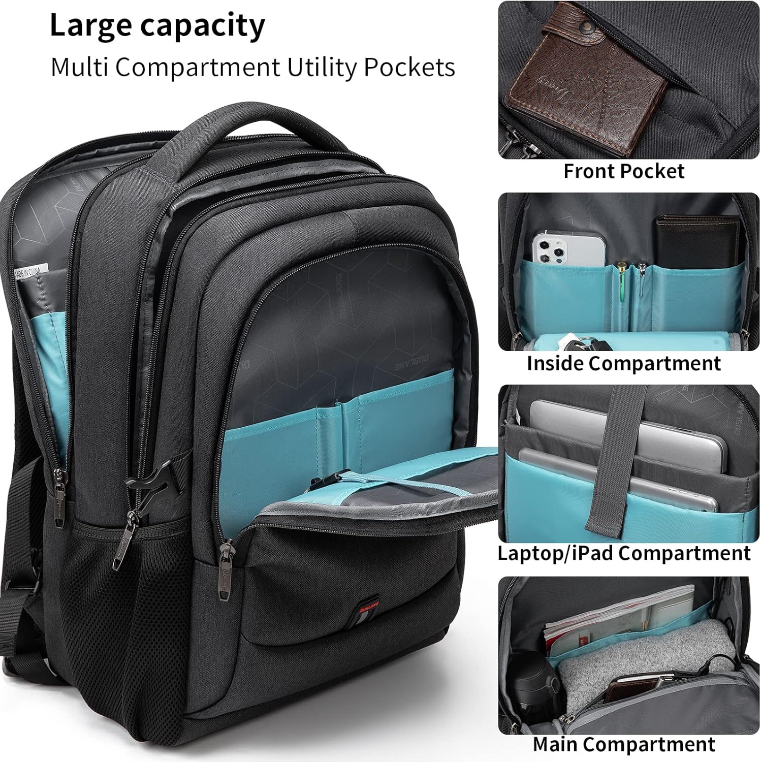 Laptop backpack with USB port and anti-theft protection