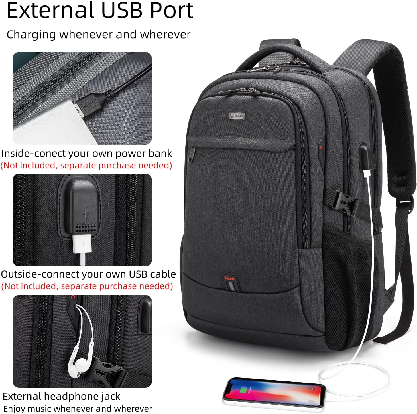 Laptop backpack with USB port and anti-theft protection