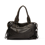 Schwarze Handtasche aus PU-Leder mit Vintage-Waschung
