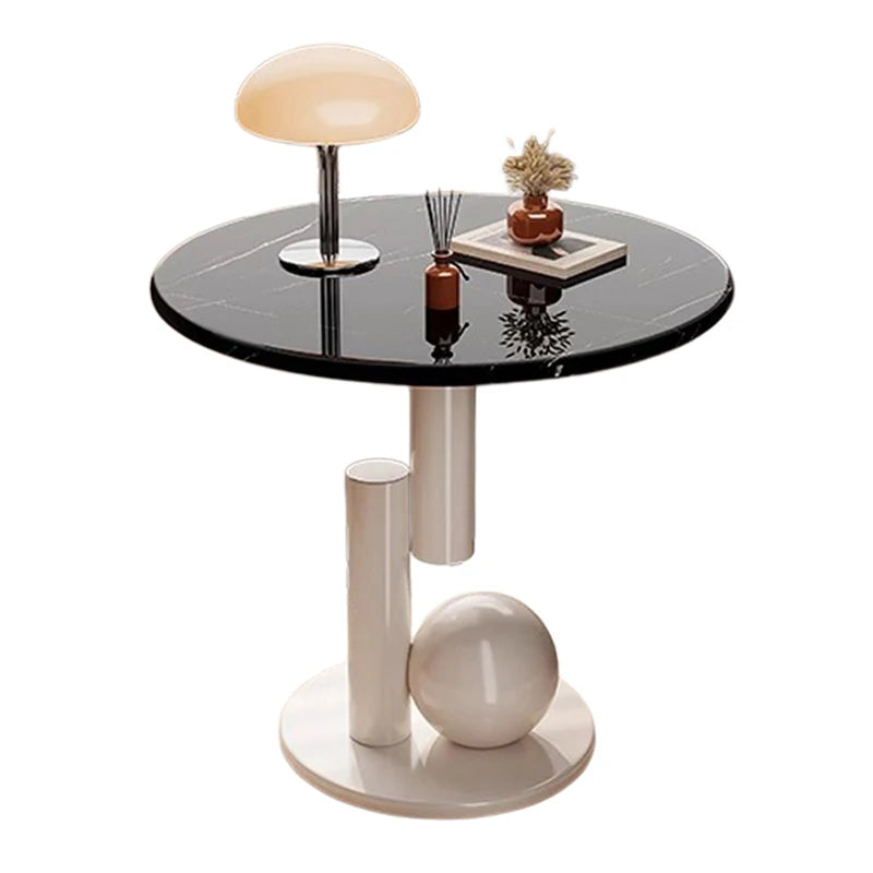 Runder Beistelltisch mit Marmor-Optik Tischplatte