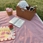 Waterproof Checkered Picnic Blanket with Lace Trim