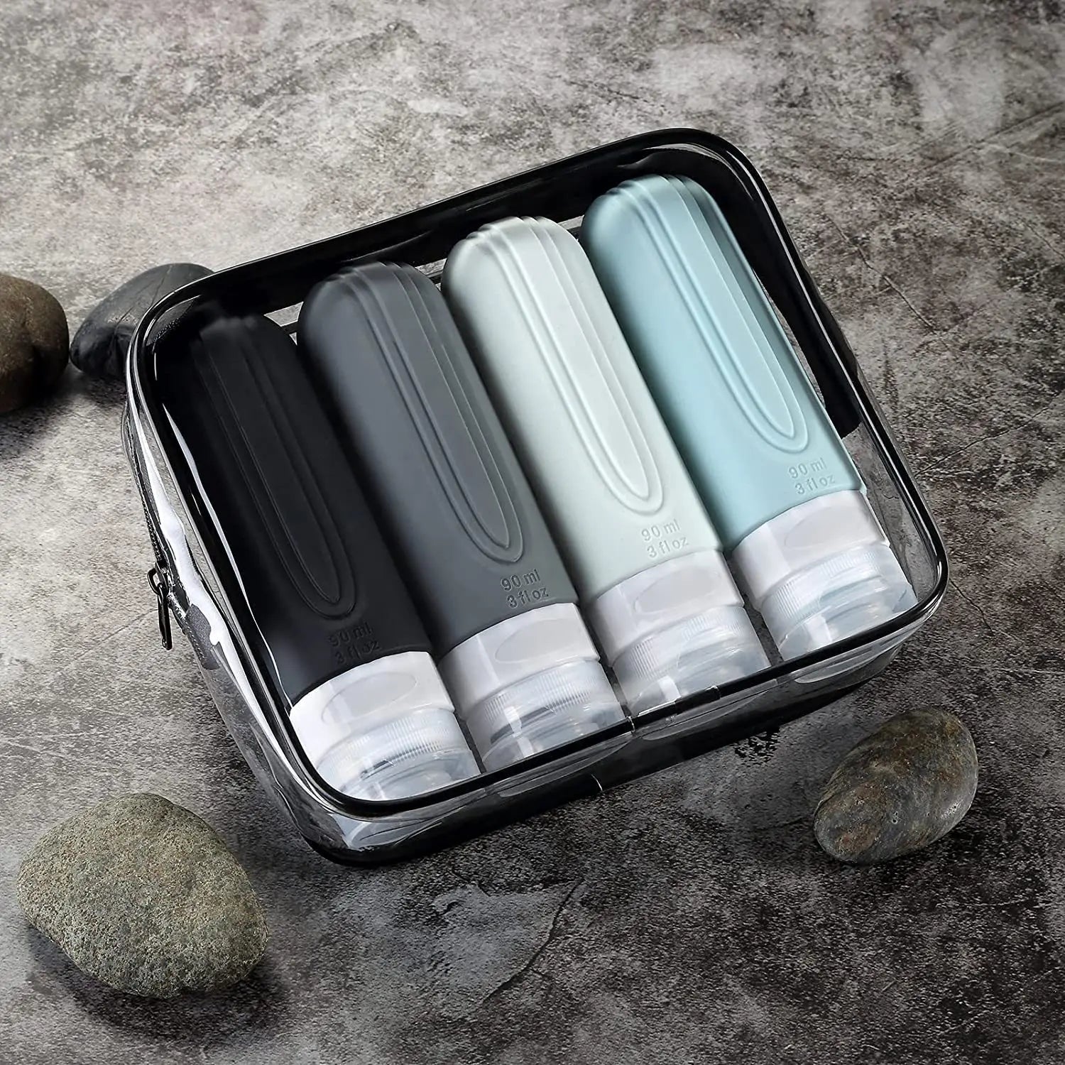Reiseflaschen Set Silikon 90 ml mit Kulturbeutel