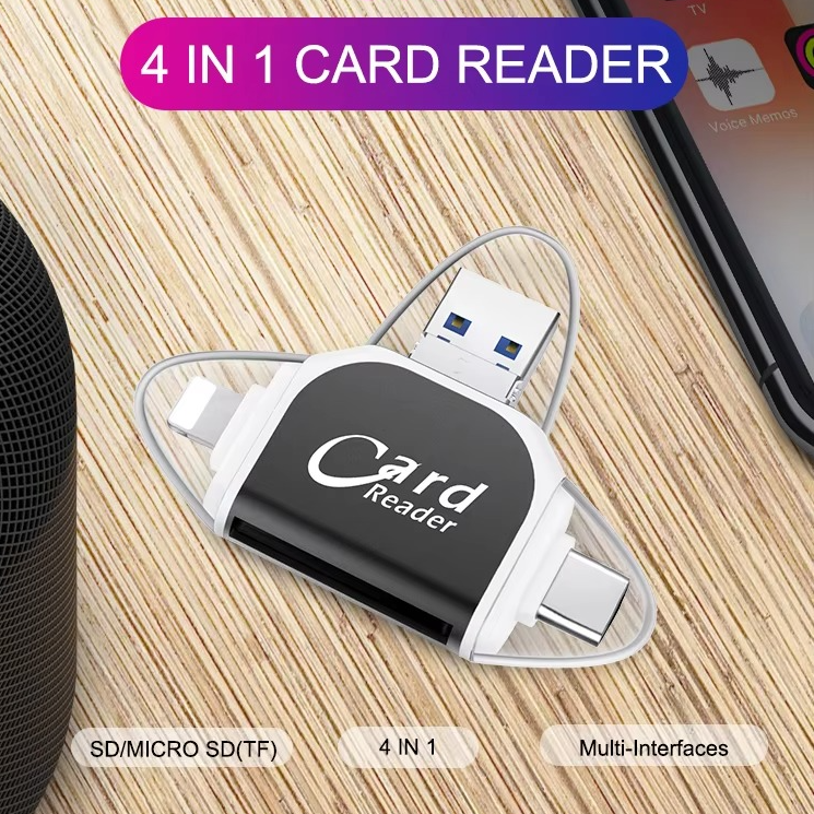 4-in-1 Card Reader with Multi-Interface - SD, Micro SD, USB, Type-C