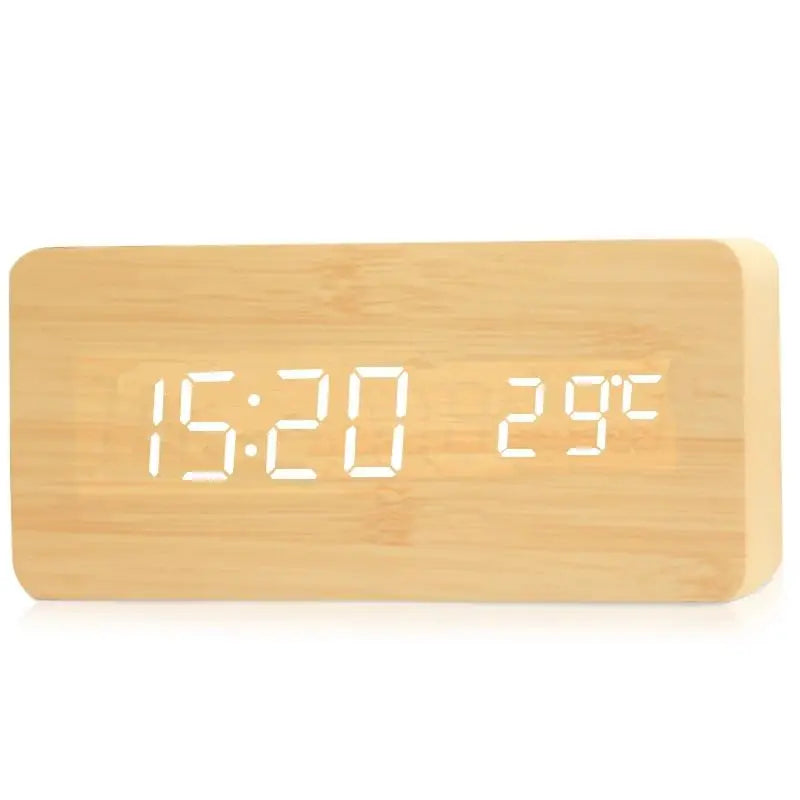 LED alarm clock wood design with temperature display