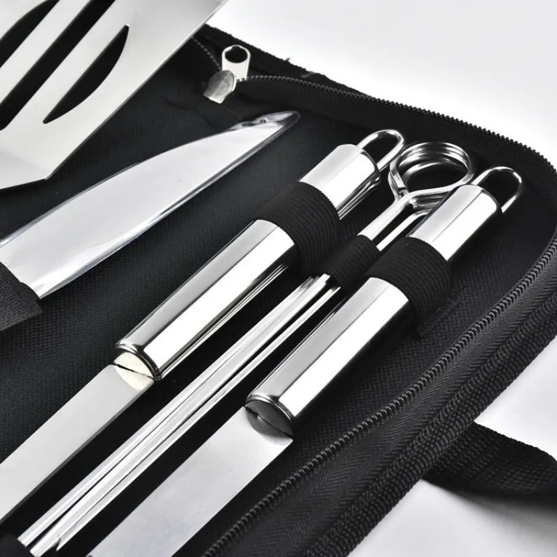 Grillbesteck-Set Edelstahl mit Tragetasche – 9-teilig