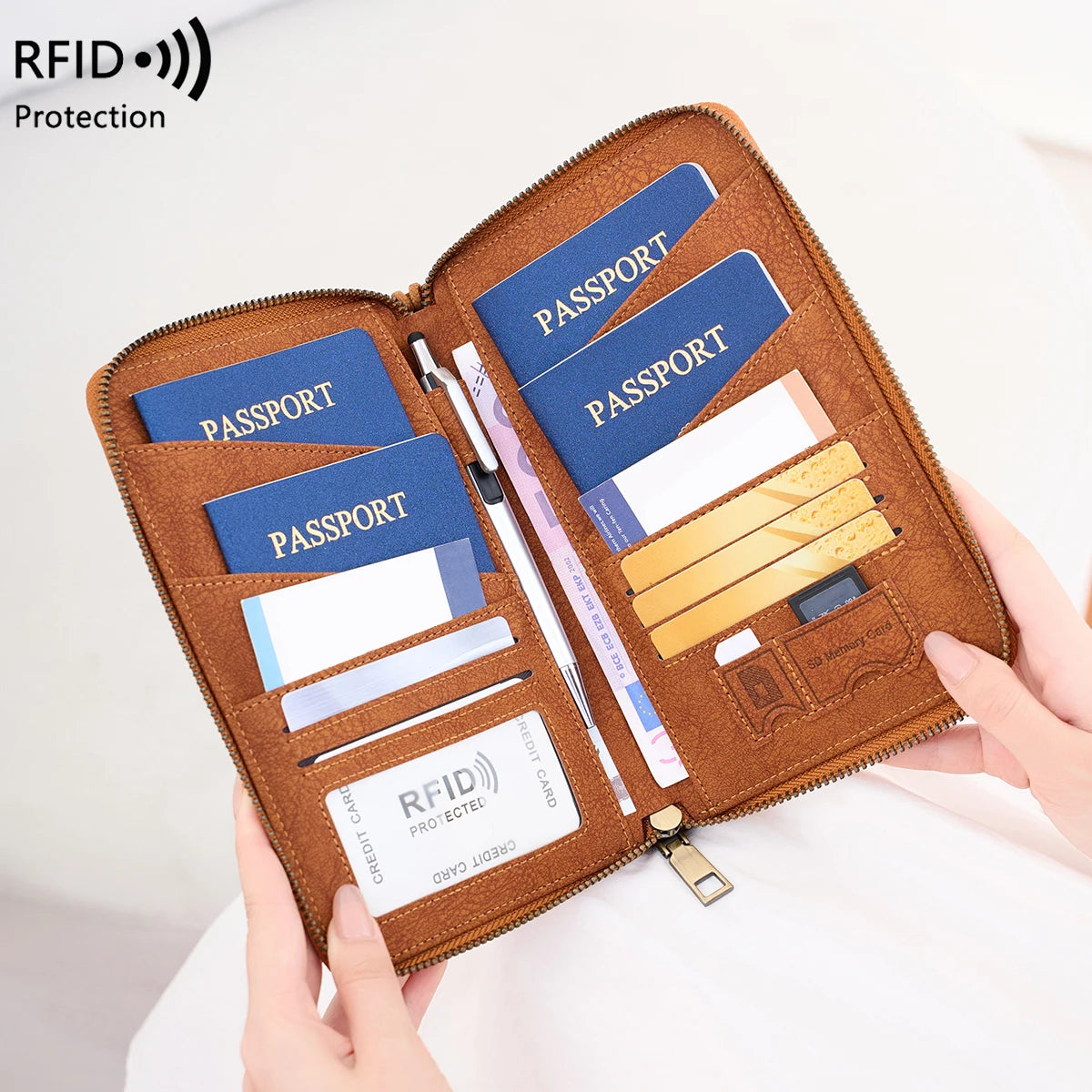 Reisepass-Organizer mit RFID-Schutz und Rundumreißverschluss