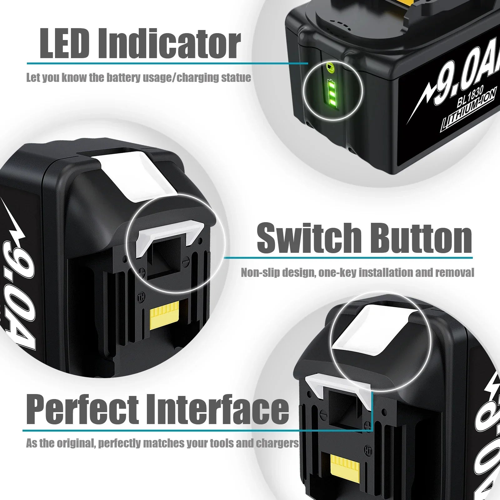 Battery 18V 9.0Ah Lithium-Ion compatible with Makita BL1830