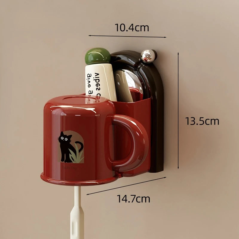 Toothbrush holder with cup – wall mount without drilling