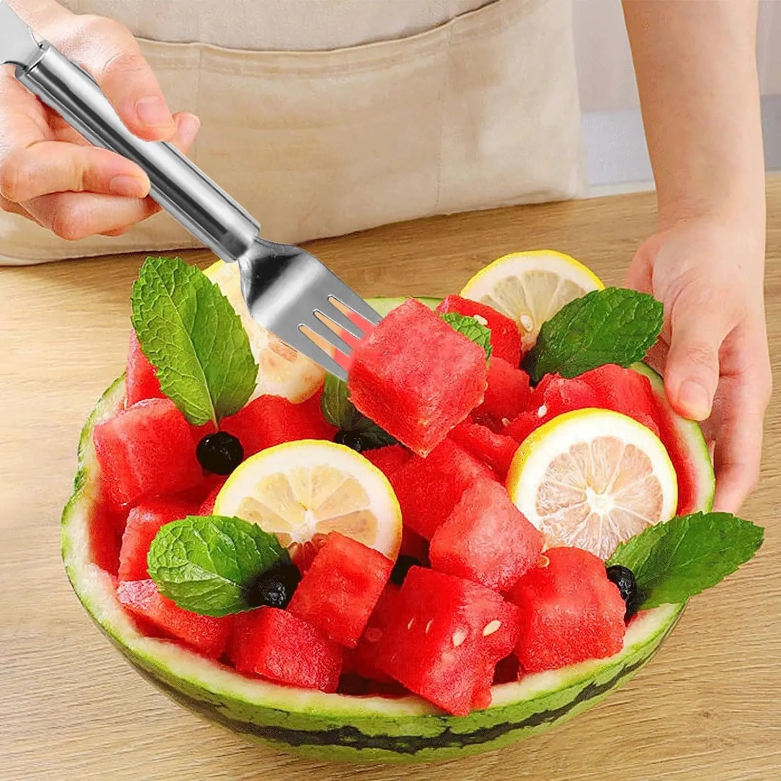 Wassermelonen-Schneider aus Edelstahl mit Gabel