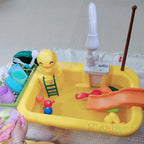 Water play table with fountain and toys