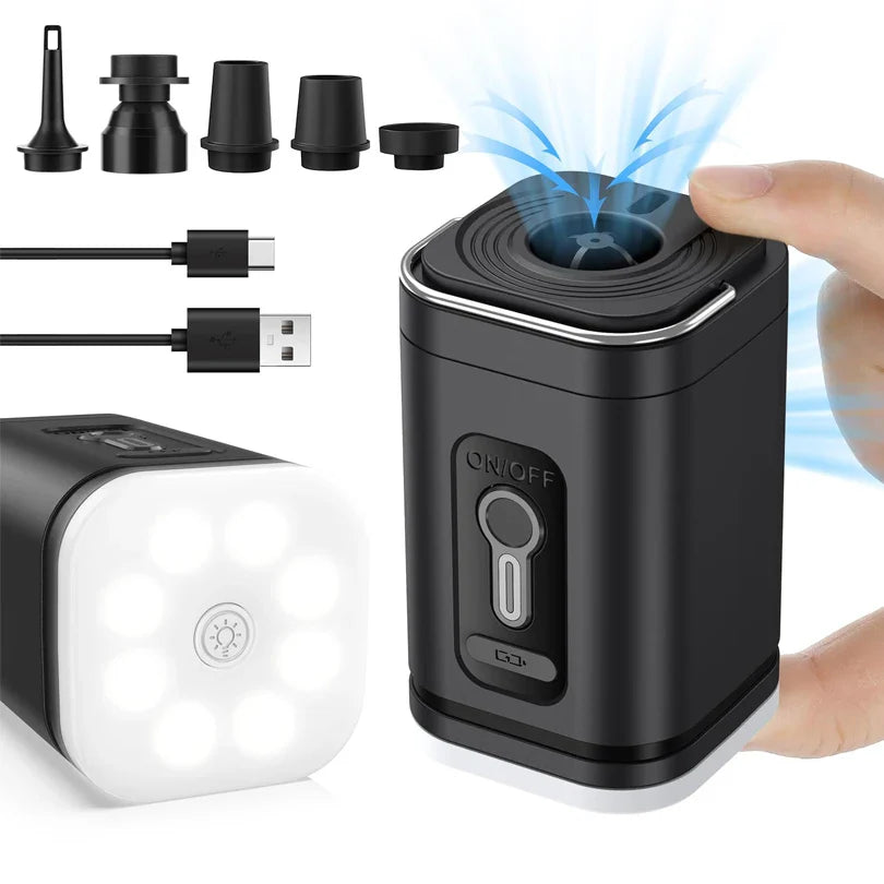 Mini air pump USB-C rechargeable with 5 nozzles