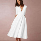 Midi-Kleid A-Linie mit V-Ausschnitt und 3/4-Ärmeln