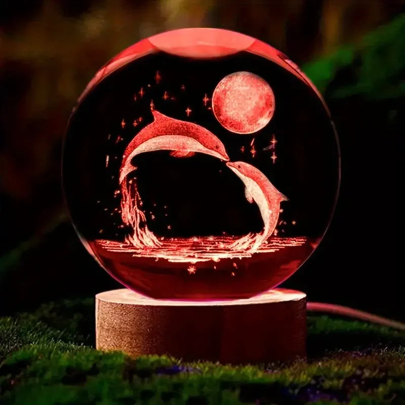 Crystal glass ball with 3D laser engraving & color-changing LED base