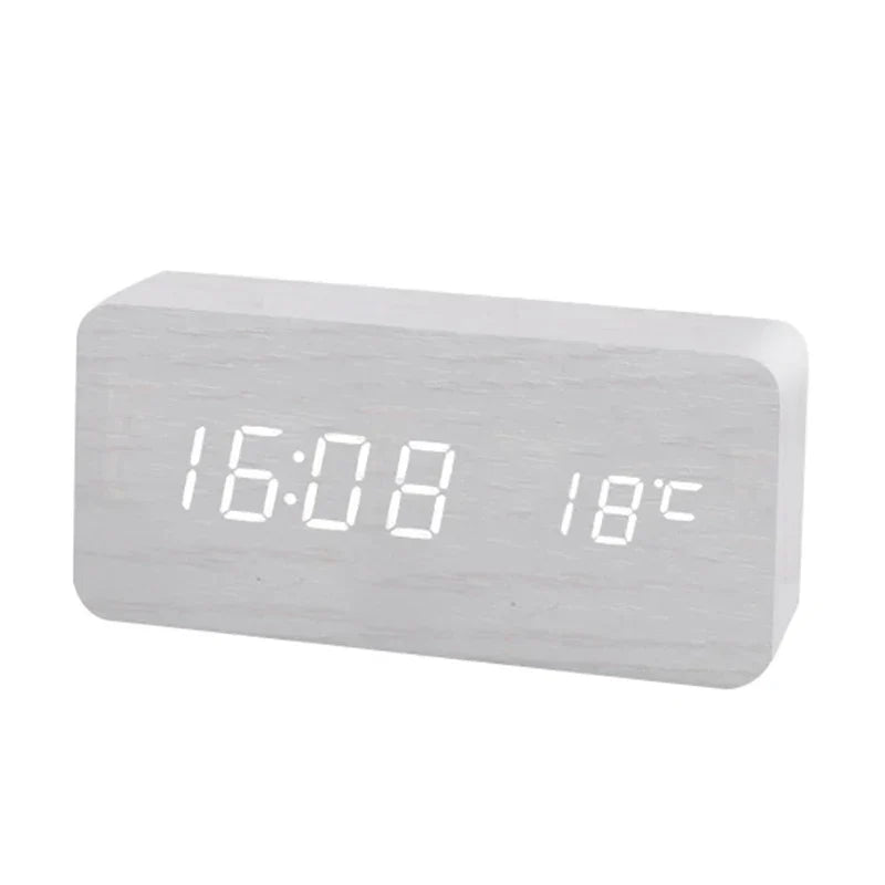LED alarm clock wood design with temperature display