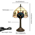 Tischlampe Buntglas mit Katzenmotiv – Tiffany-Stil