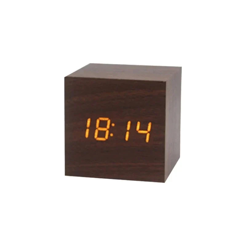 Holz LED-Wecker mit Temperaturanzeige und Geräuschaktivierung