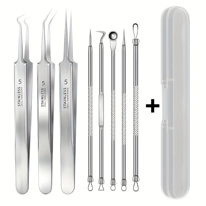 Mitesser-Entferner Set Edelstahl 8-teilig