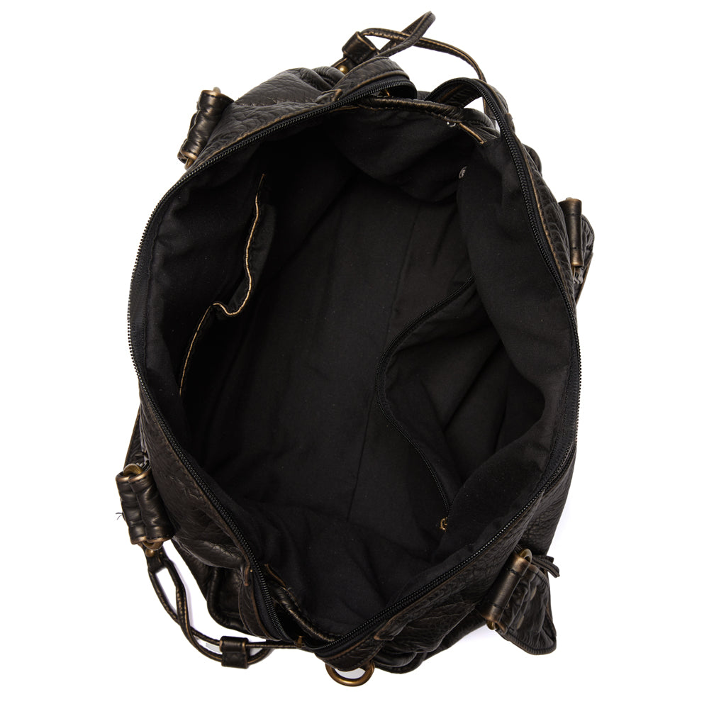 Black PU Leather Handbag with Vintage Wash
