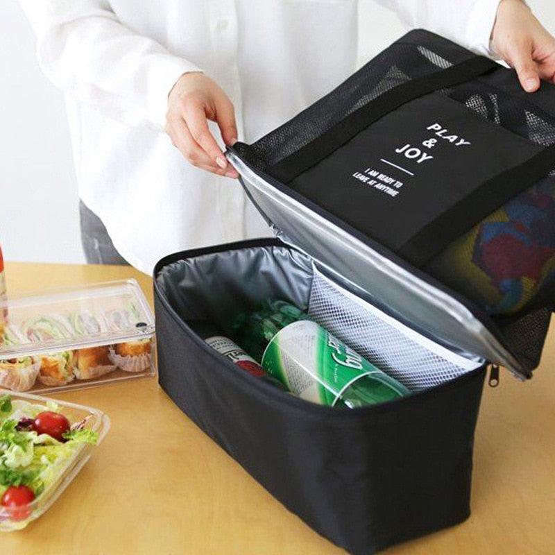 2-in-1 beach bag with insulated cooler compartment