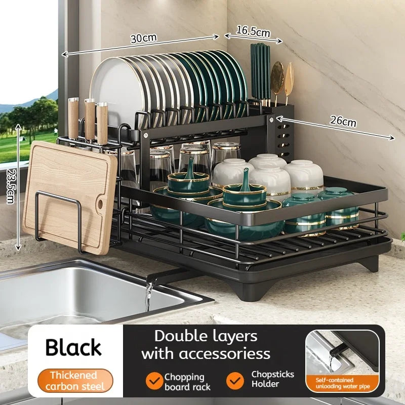 Two-Tier Dish Rack with Drip Tray – Ready to Use Immediately