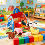 Plush baby farm playset with 6 animals, animal sounds and carry handle, from 6 months