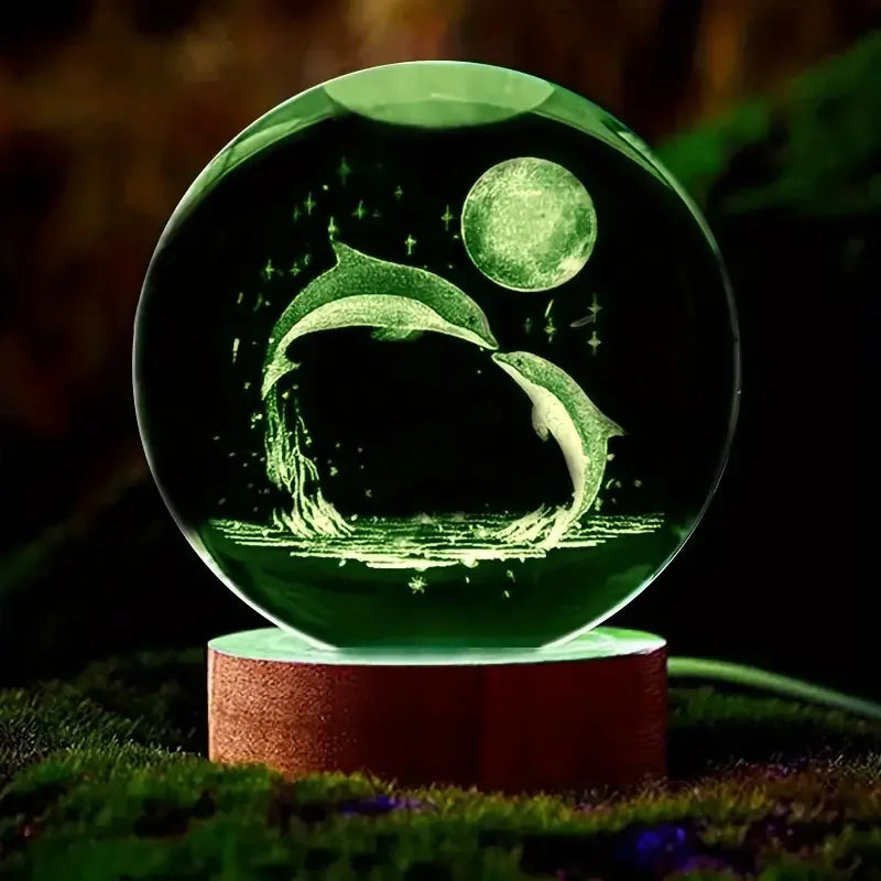 Crystal glass ball with 3D laser engraving & color-changing LED base