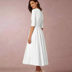 Midi-Kleid A-Linie mit V-Ausschnitt und 3/4-Ärmeln