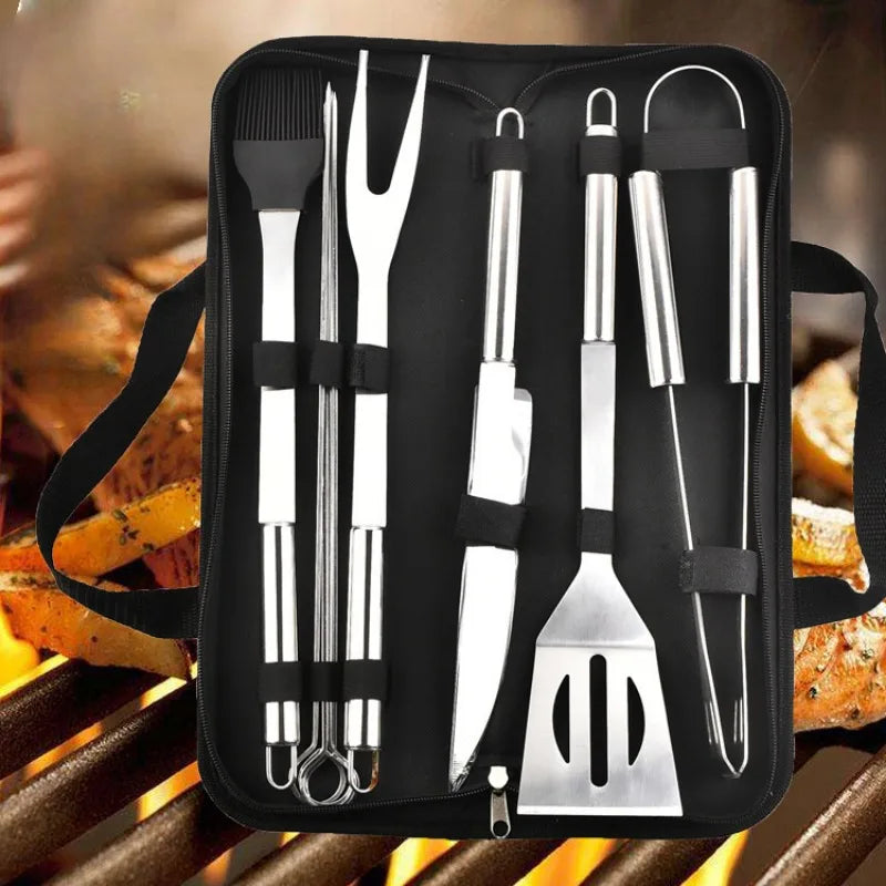 Grillbesteck-Set Edelstahl mit Tragetasche – 9-teilig