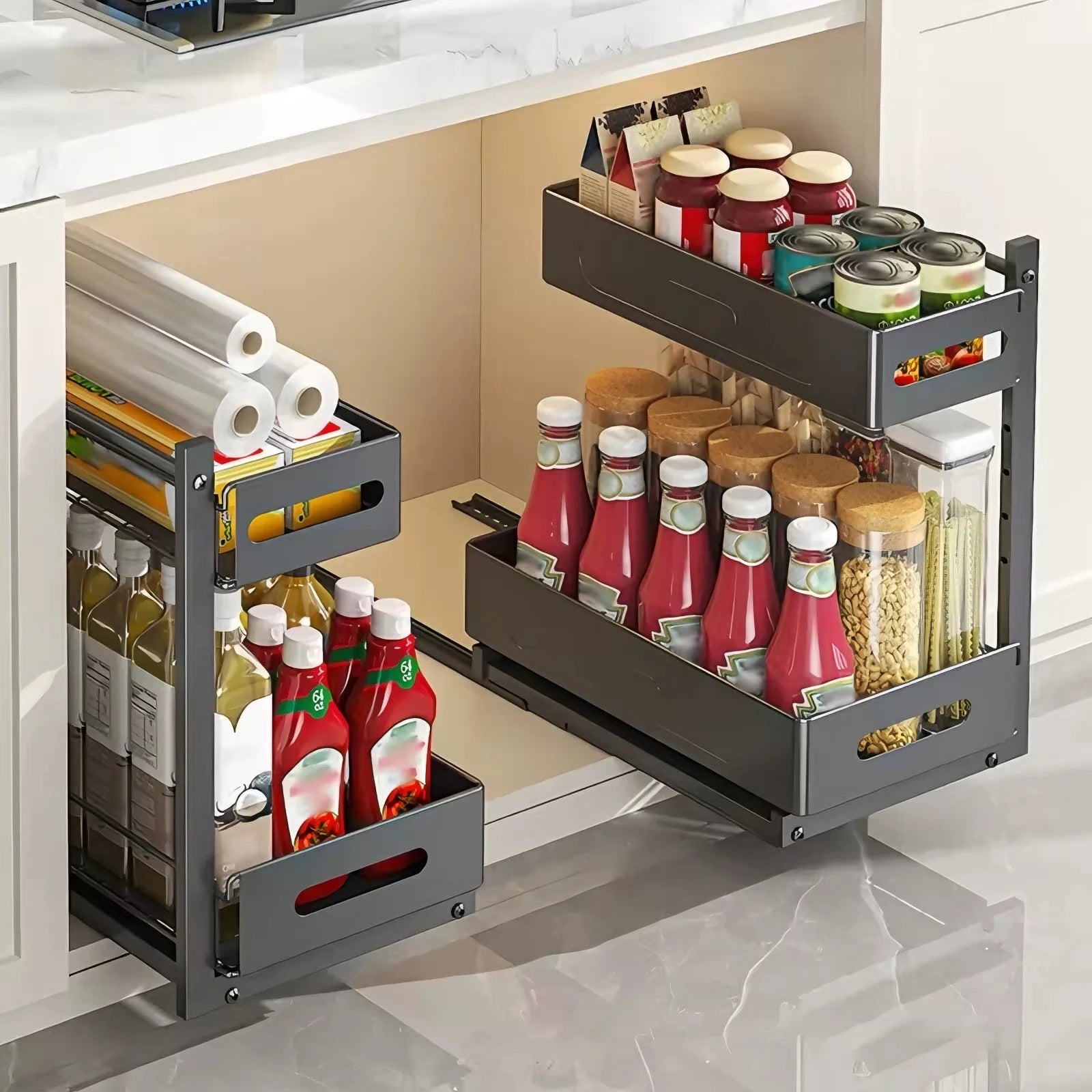 Ausziehbarer Küchenschrank-Organizer 2-stufig