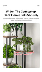 5-tier plant shelf with metal frame and wooden shelves
