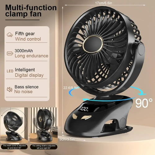 Clip-Ventilator mit 6000 mAh Akku und LED-Anzeige