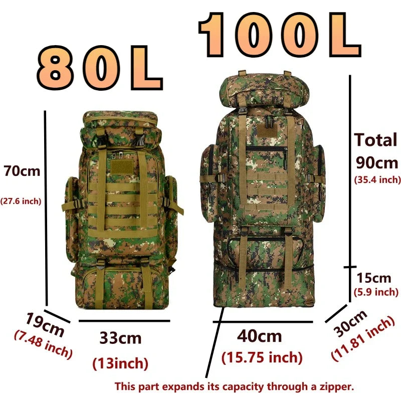 Tactical Backpack 80L–100L for Hiking and Camping