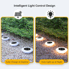 Solar ground light with 14 LEDs and 360° ground illumination – Set of 4