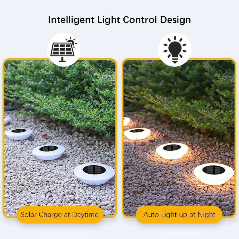 Solar ground light with 14 LEDs and 360° ground illumination – Set of 4
