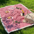 Waterproof Checkered Picnic Blanket with Lace Trim