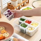 Kühlschrank-Frischhaltebox mit Ablaufeinsatz und Deckel – 6 Fächer