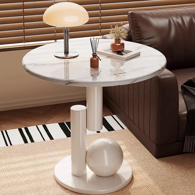 Runder Beistelltisch mit Marmor-Optik Tischplatte