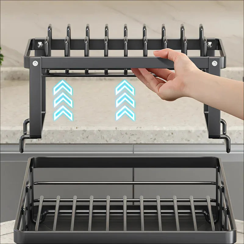 Two-Tier Dish Rack with Drip Tray – Ready to Use Immediately