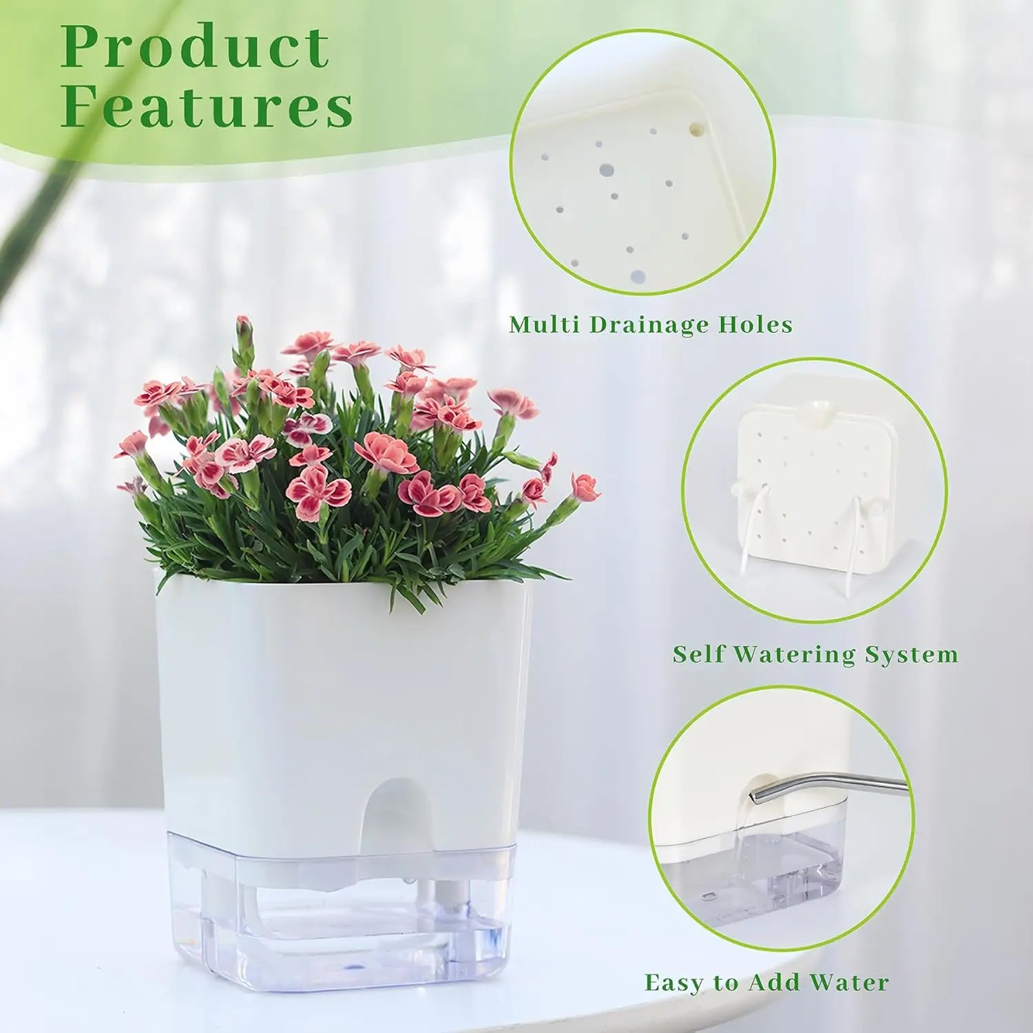 Selbstbewässernder Blumentopf mit sichtbarem Wasserstand