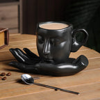 Gesichtstasse Keramik mit Hand-Untersetzer