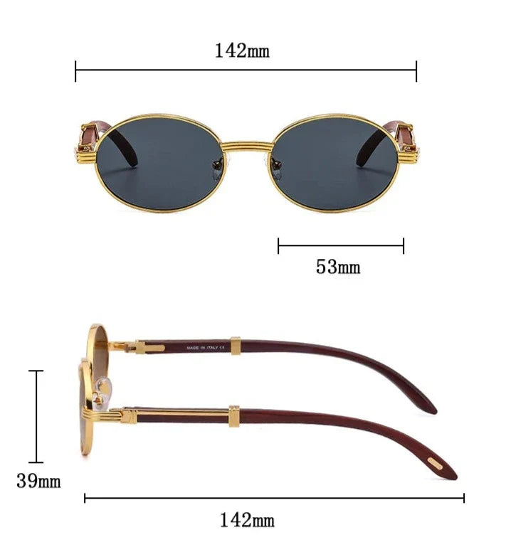 Sonnenbrille Oval mit Holzrahmen