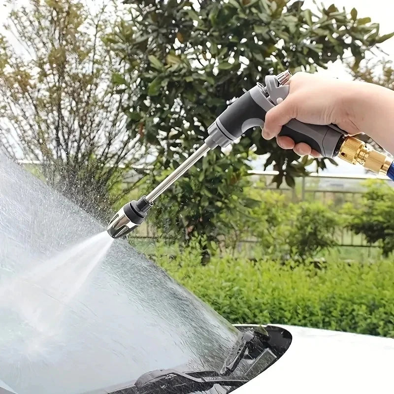 Expandable garden hose with high-pressure spray gun – Expands to 3 times its length