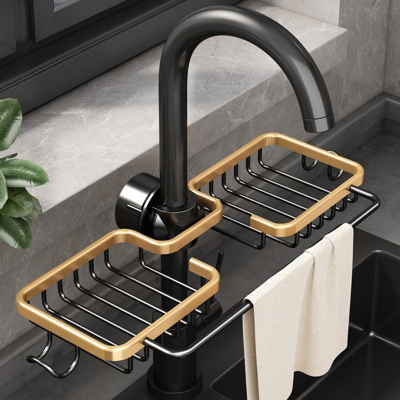 Faucet Kitchen Organizer – Sponge, Brush & Towel Bar in One